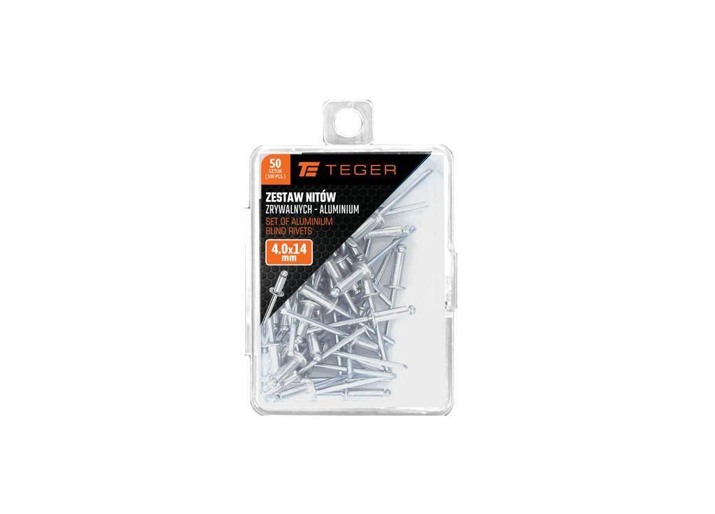 Zestaw nitów zrywalnych. aluminiowych (4.0x14mm) / 50 szt. / TEGER