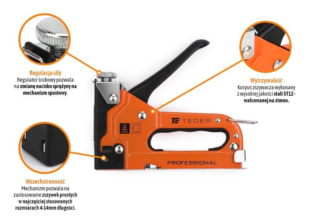 Zszywacz tapicerski PROFESSIONAL (typ J/53) / 4-14mm / TEGER T-NB-ZTR-001 - zdjęcie 3
