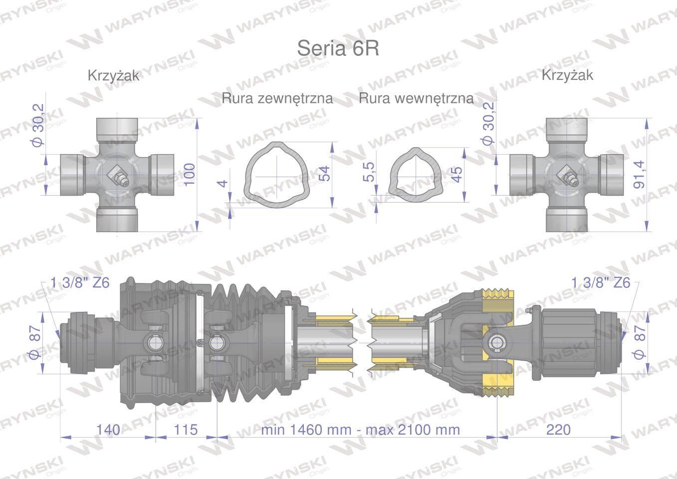 Wał, przegubowo-teleskopowy 1460-2100mm 830Nm szerokokątny z drugiej strony - zdjęcie 2