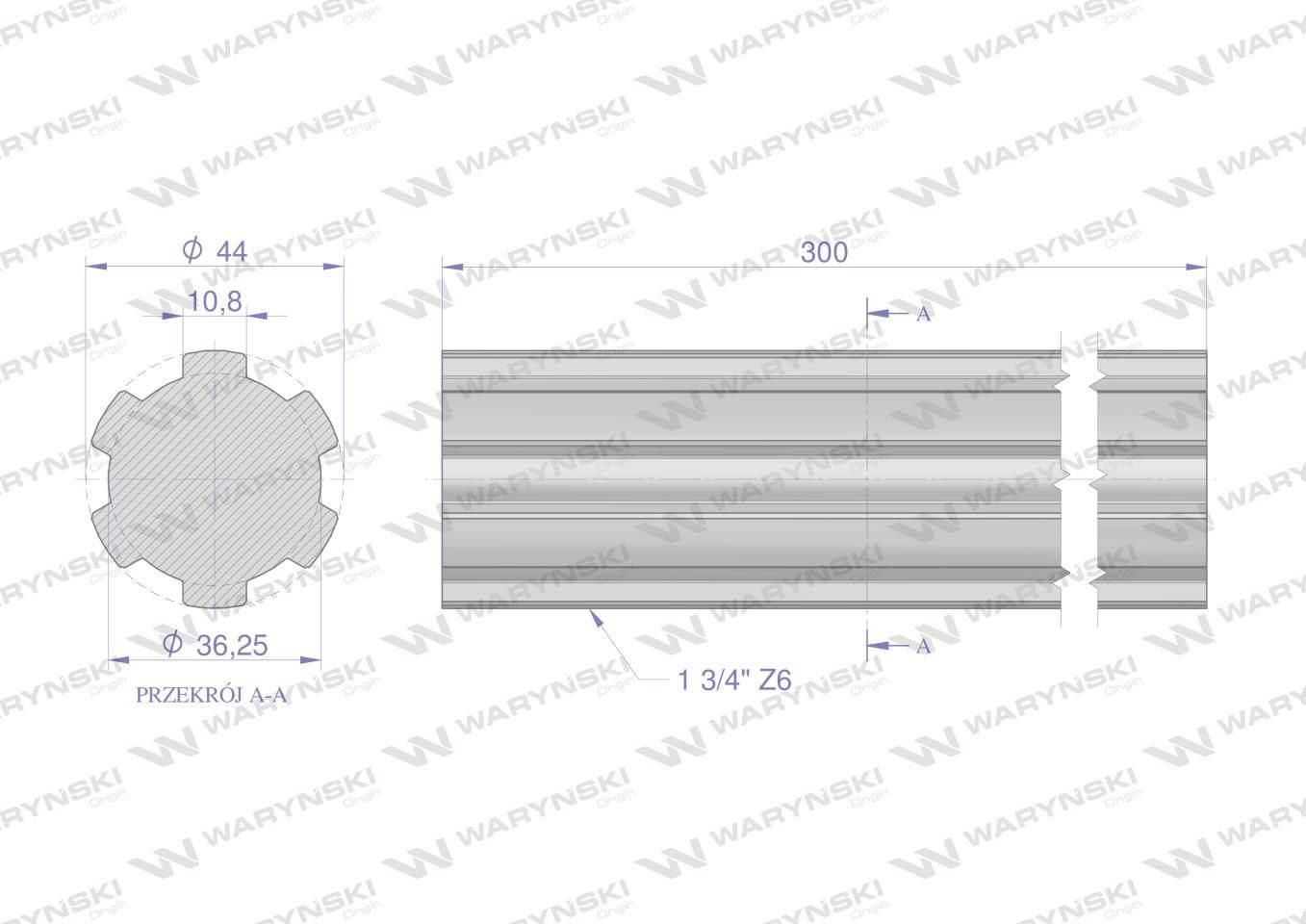 Wałek, WOM frezowany całościowo 300mm Z6 - 1 3/4, Waryński W-3450300 - zdjęcie 2
