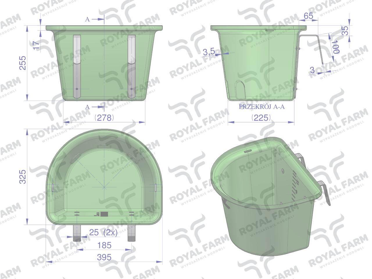 Koryto, przenośne z zaczepami zielone, Royal Farm RF-113014210 - zdjęcie 5