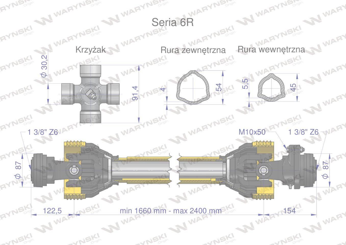 Wał, przegubowo-teleskopowy 1660-2400mm 830Nm sprzęgło z kołkiem 2500Nm CE - zdjęcie 3