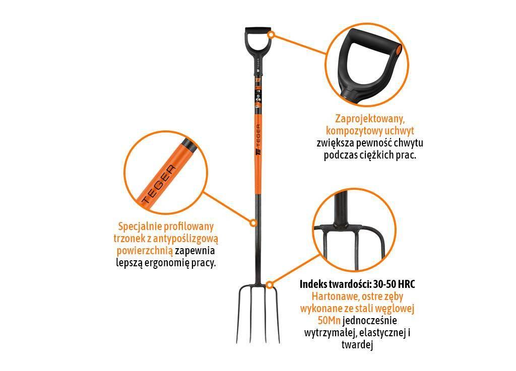 Widły gospodarcze 4-zębne na metalowym trzonku - Standard, (dł. 1250 mm), T - zdjęcie 3