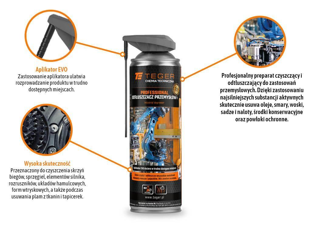 Odtłuszczacz przemysłowy PROFESSIONAL z aplikatorem EVO, 500ml, Teger - zdjęcie 2