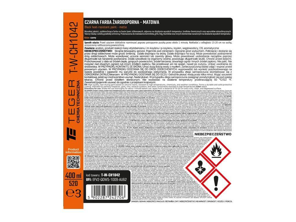 Czarna farba żaroodporna - matowa, 400ml, Teger T-W-CH1042 - zdjęcie 3
