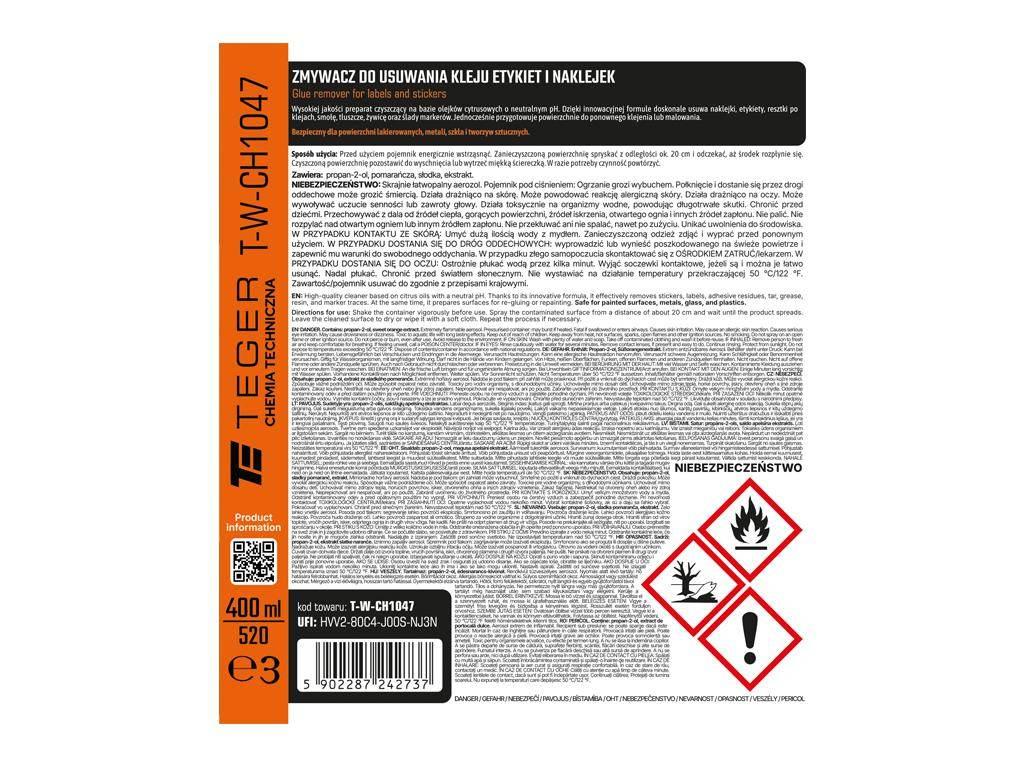 Zmywacz do usuwania kleju etykiet i naklejek, 400ml, Teger T-W-CH1047 - zdjęcie 3