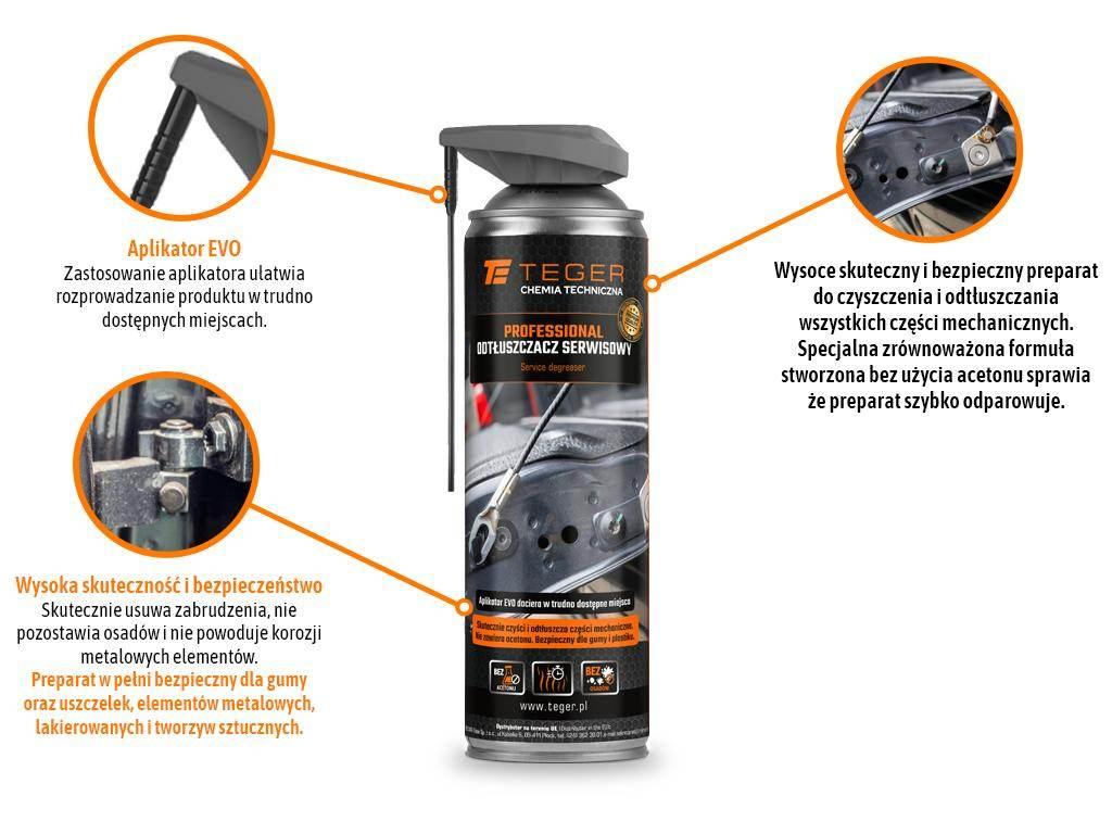 Odtłuszczacz serwisowy PROFESSIONAL z aplikatorem EVO, 500ml, Teger - zdjęcie 2
