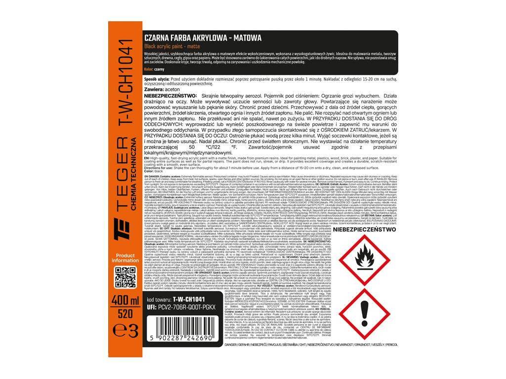Czarna farba akrylowa - matowa, 400ml, Teger T-W-CH1041 - zdjęcie 3