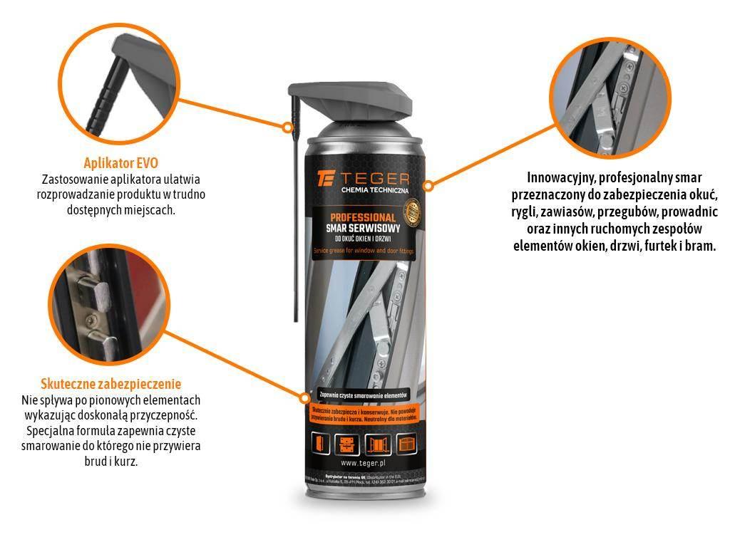 Smar serwisowy do okuć okien i drzwi PROFESSIONAL z aplikatorem EVO, 500ml, - zdjęcie 2