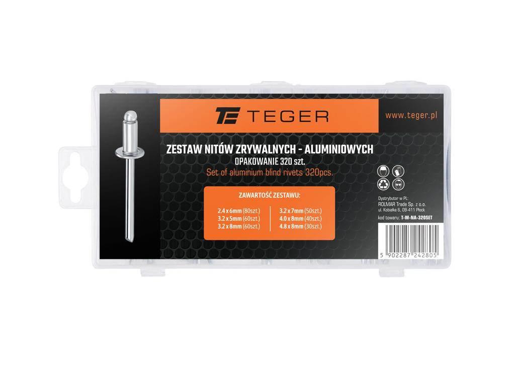 Zestaw nitów zrywalnych, aluminiowych / 320 szt., Teger T-W-NA-320SET - zdjęcie 2
