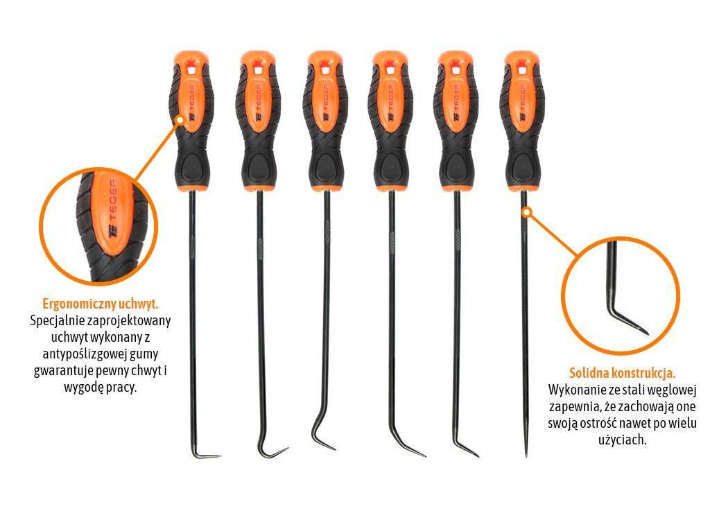 Zestaw haków i podbieraków precyzyjnych, 150mm (6 szt), Teger T-W-ZHPP003 - zdjęcie 3