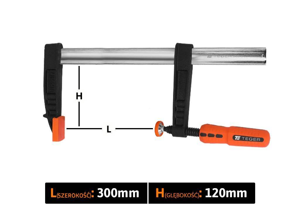 Ścisk stolarski śrubowy, TYP F 120x300 mm, Teger T-W-SS-120/300 - zdjęcie 3