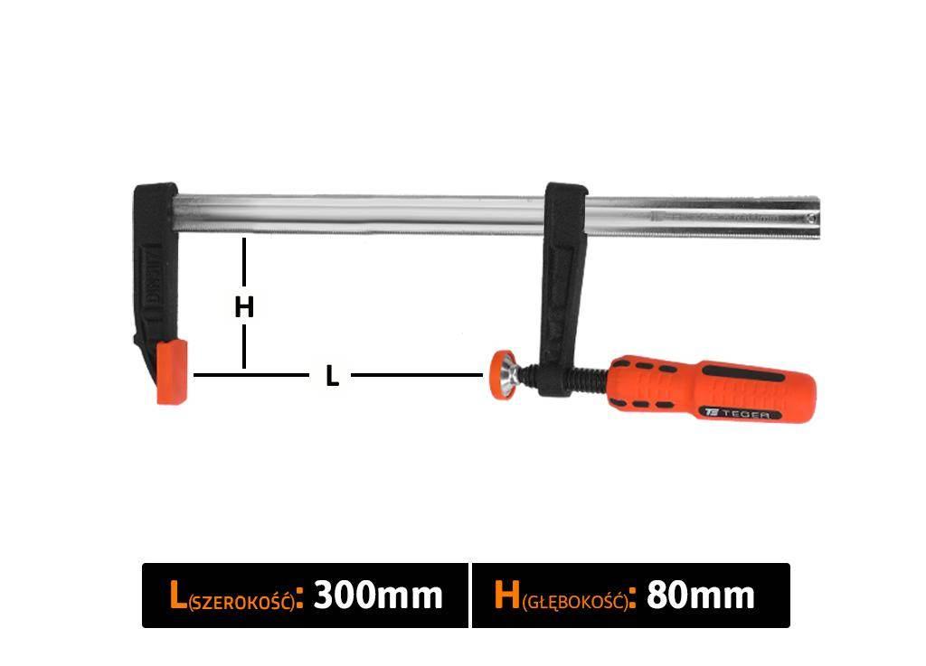 Ścisk stolarski śrubowy, TYP F 80x300 mm, Teger T-W-SS-80/300 - zdjęcie 3
