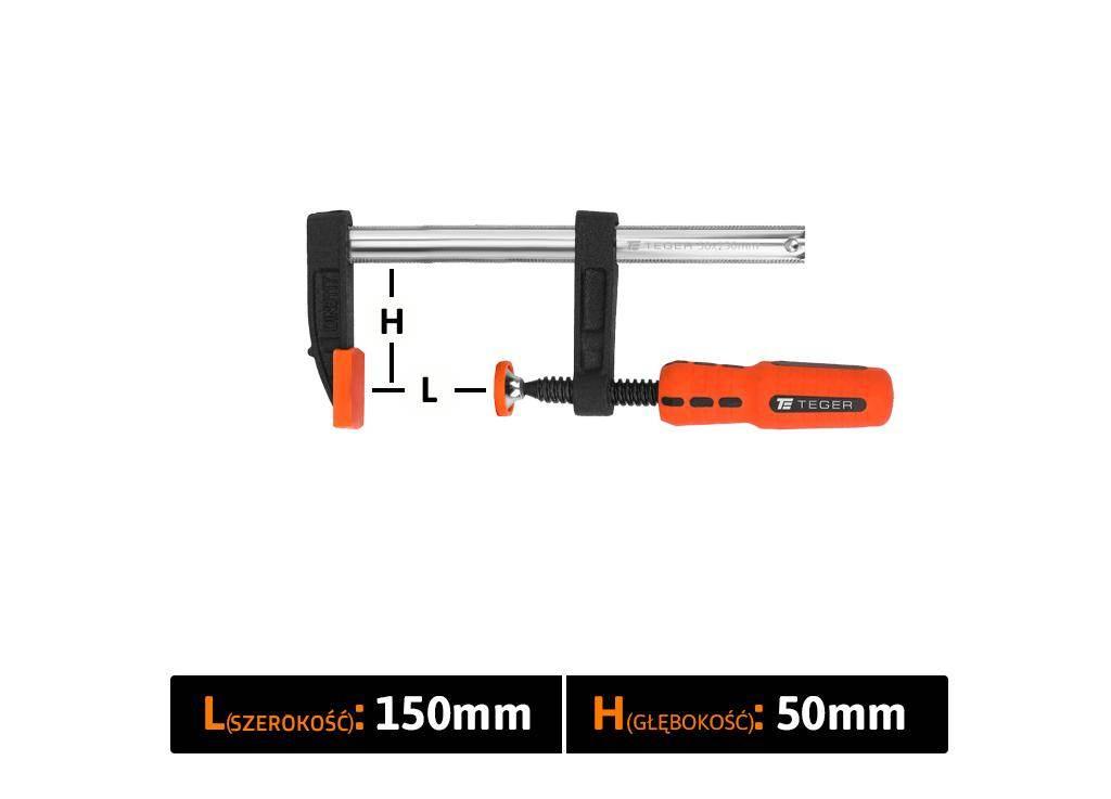 Ścisk stolarski śrubowy, TYP F 50x150 mm, Teger T-W-SS-50/150 - zdjęcie 3