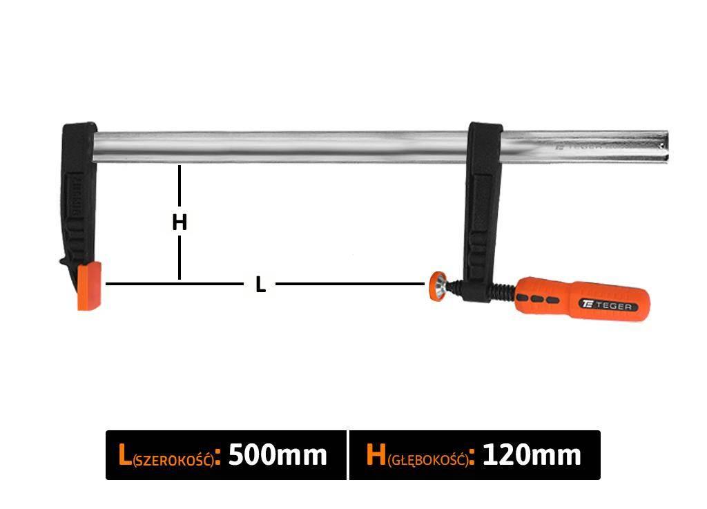 Ścisk stolarski śrubowy, TYP F 120x500 mm, Teger T-W-SS-120/500 - zdjęcie 3