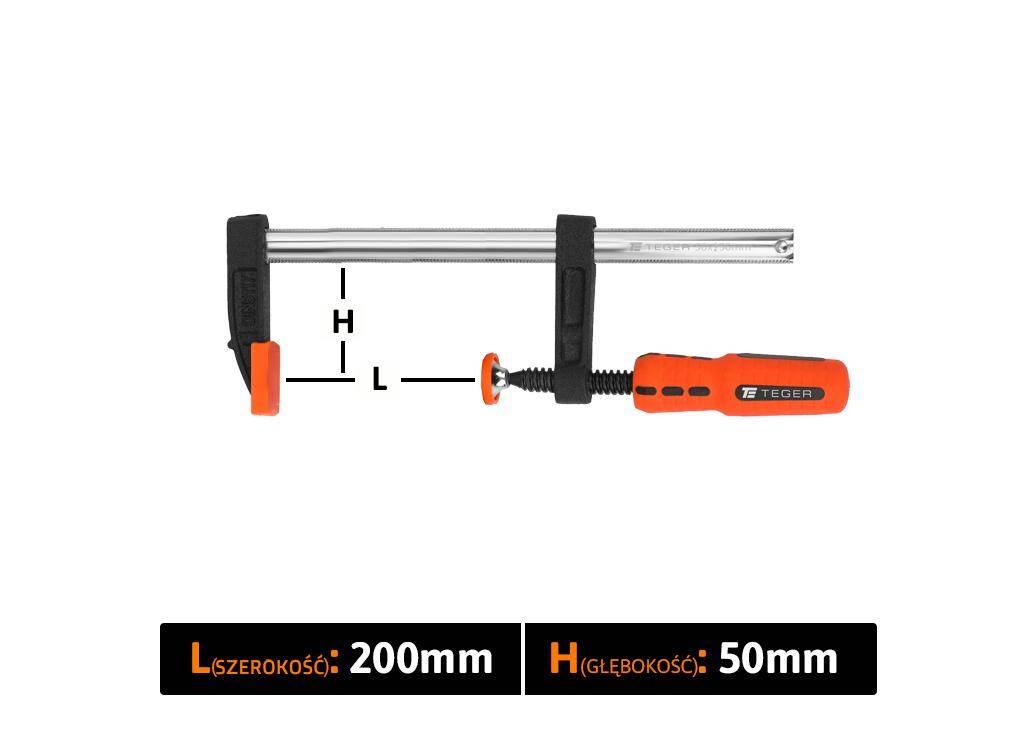 Ścisk stolarski śrubowy, TYP F 50x200 mm, Teger T-W-SS-50/200 - zdjęcie 3