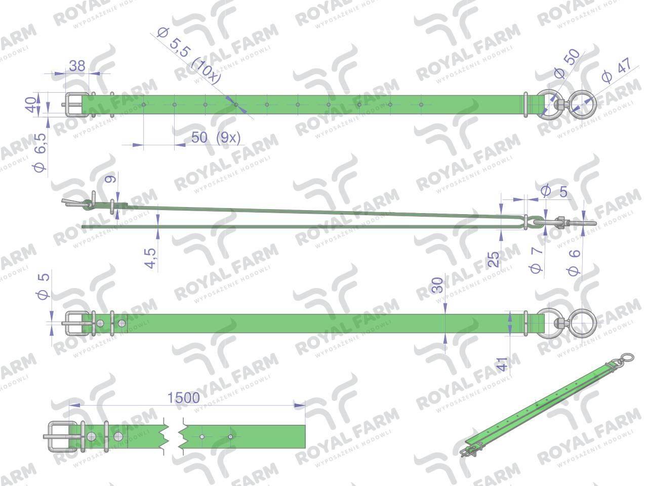 Obroża wąska, 150 cm x 3 cm z okrętką , Royal Farm RF-96423150 - zdjęcie 3