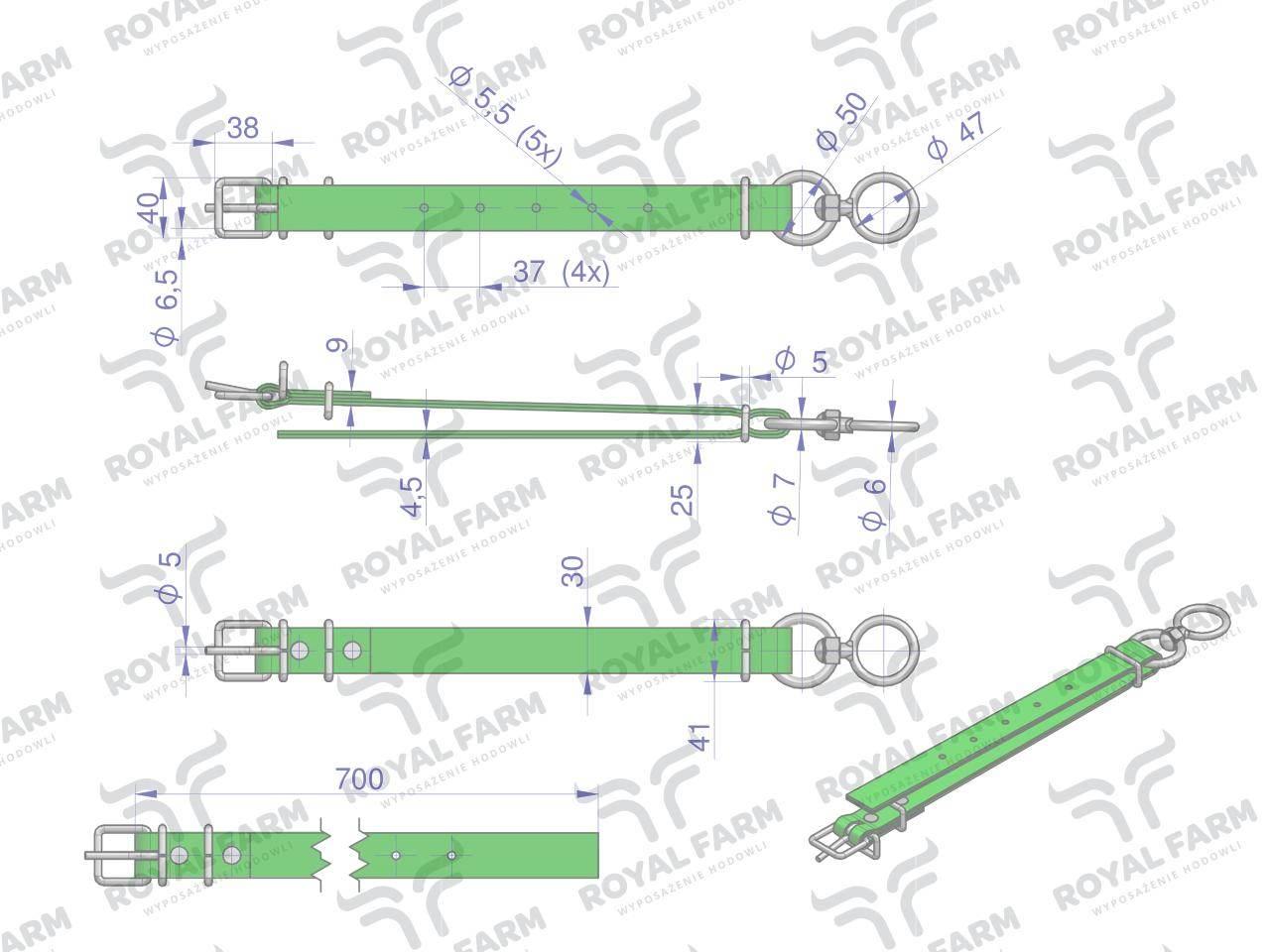 Obroża wąska, 70 cm x 3 cm z okrętką , Royal Farm RF-96423070 - zdjęcie 3