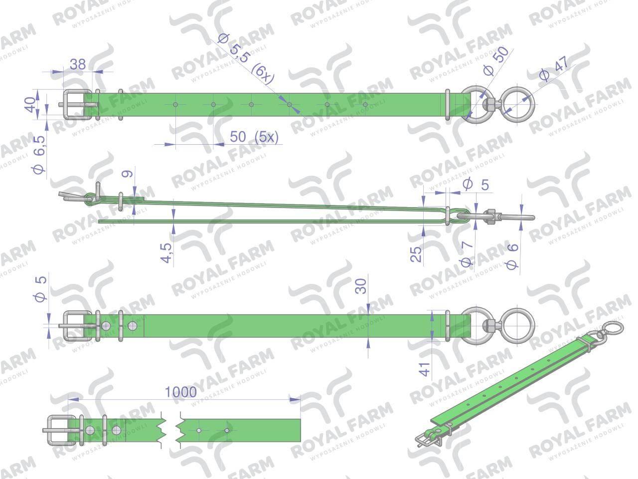 Obroża wąska, 100 cm x 3 cm z okrętką , CIELE, Royal Farm RF-96423100 - zdjęcie 3