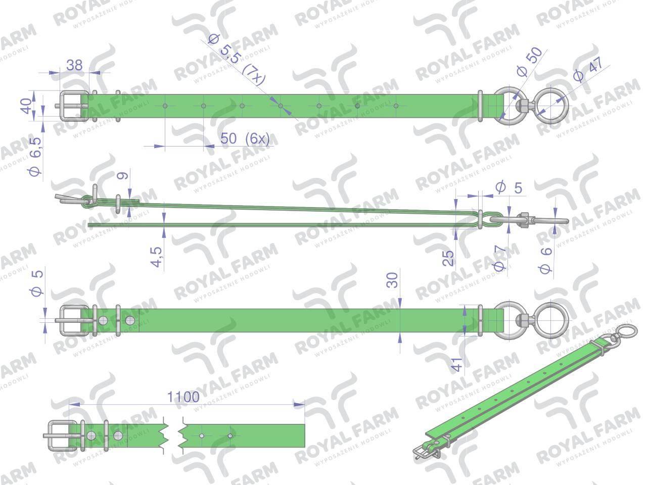 Obroża wąska, 110 cm x 3 cm z okrętką , Royal Farm RF-96423110 - zdjęcie 3