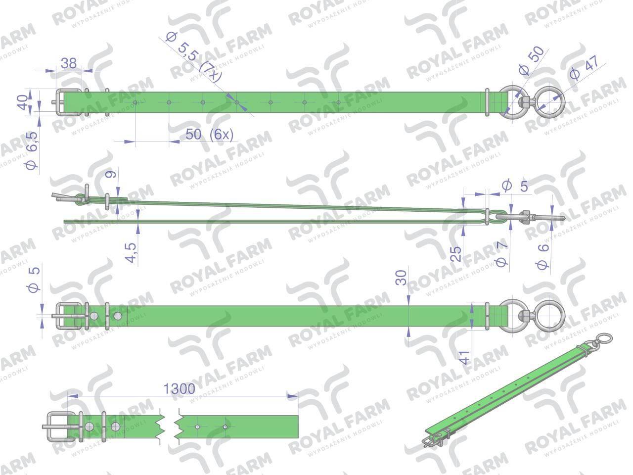 Obroża wąska, 130 cm x 3 cm z okrętką , Royal Farm RF-96423130 - zdjęcie 3
