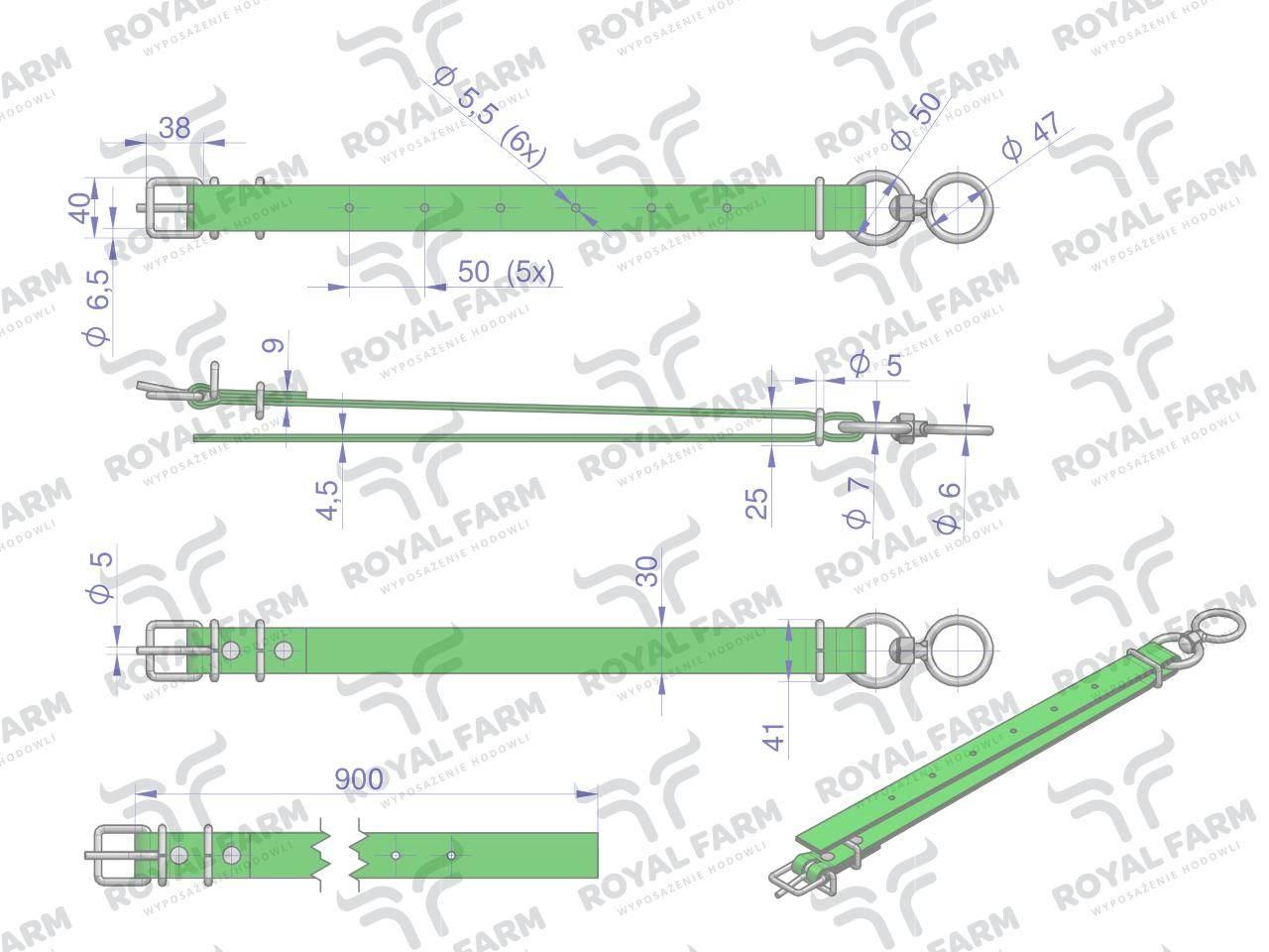 Obroża wąska, 90 cm x 3 cm z okrętką , Royal Farm RF-96423090 - zdjęcie 3