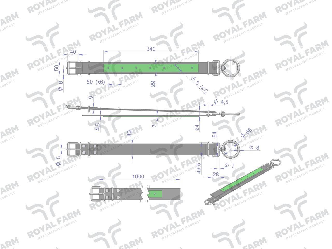Obroża, 100 cm x 4 cm z okrętką 8 mm, Royal Farm RF-96429100 - zdjęcie 3
