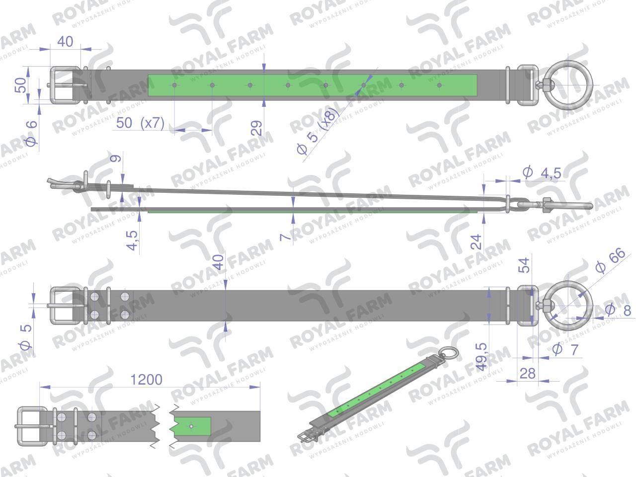 Obroża, 120 cm x 4 cm z okrętką 8 mm, JAŁÓWKA, Royal Farm RF-96429120 - zdjęcie 3