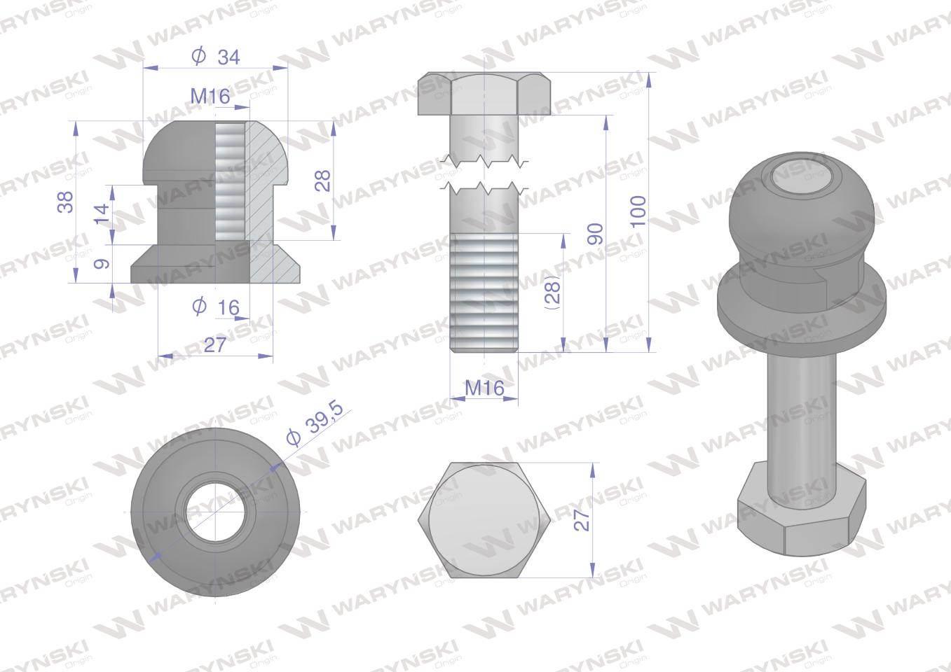 Kula, ustalająca KPL. M16x90, zastosowanie Kverneland, Waryński W-071259 - zdjęcie 2