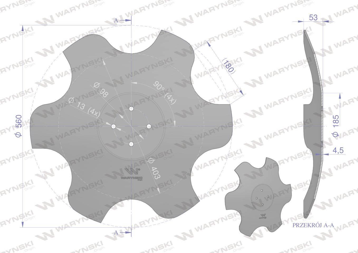 Talerz, skrajny prawy fi 560 mocowanie 4/98 grubość 4,5 mm stal borowa, War - zdjęcie 2
