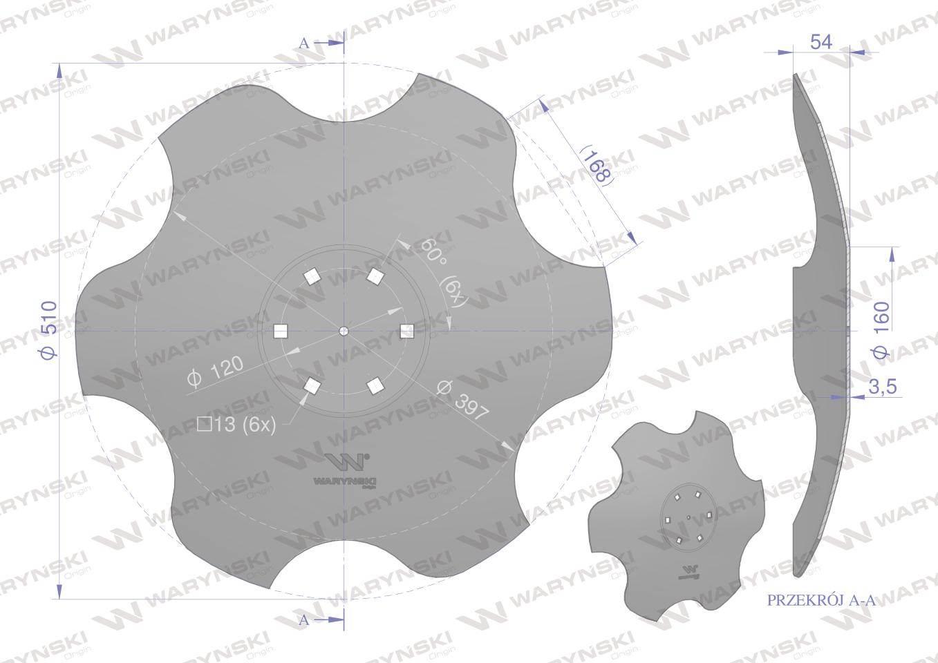 Talerz, skrajny prawy fi 510 mocowanie 6/120 grubość 3,5 mm stal borowa, Wa - zdjęcie 2