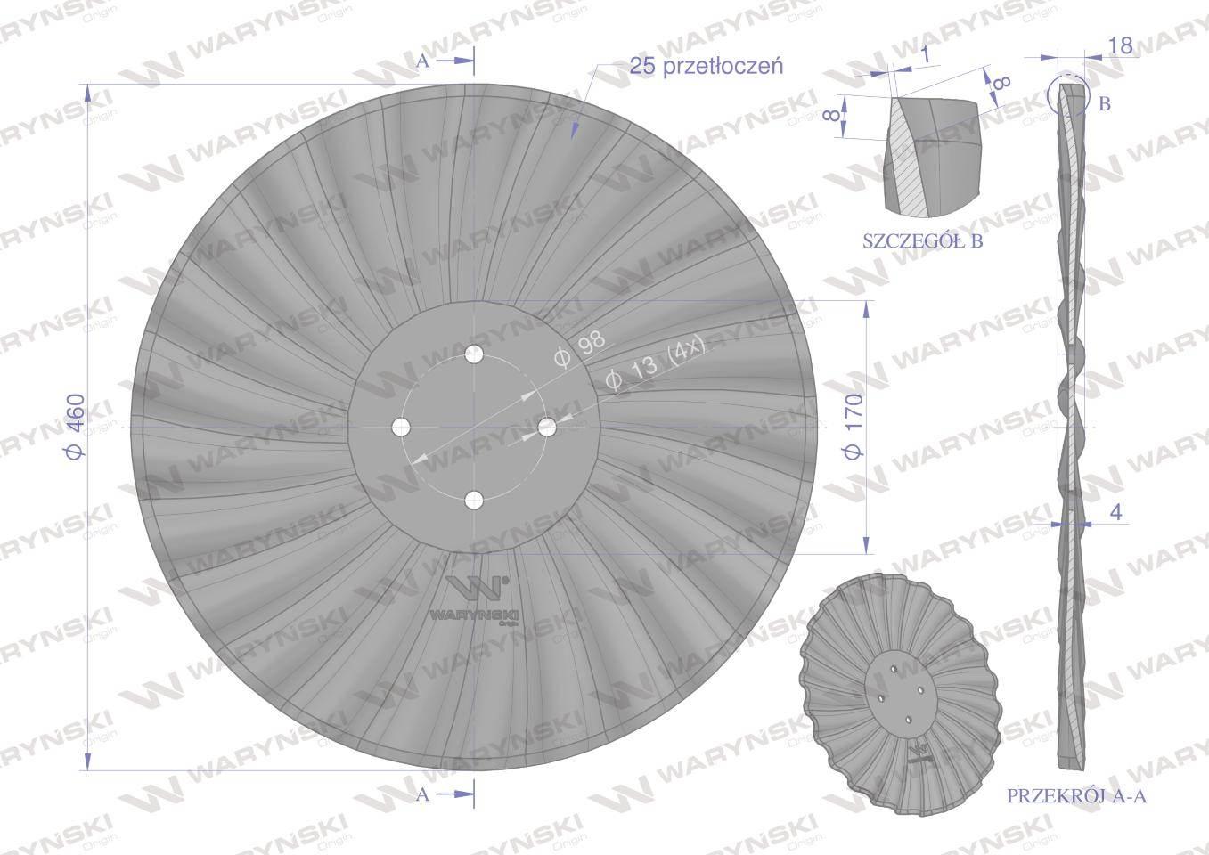 Talerz, prosty falowany drobna fala 460 mocowanie 4/98 grubość 4 mm stal bo - zdjęcie 2