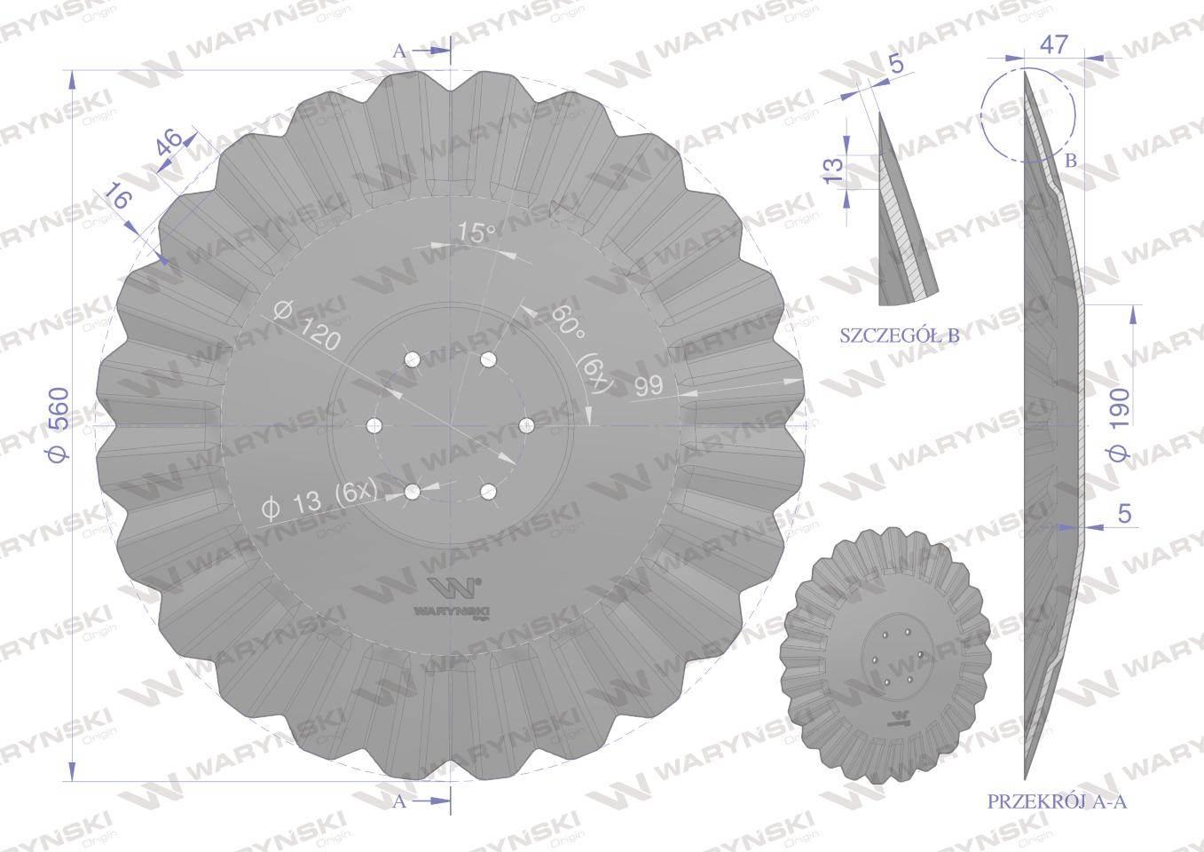Talerz, tłoczony fi 560 mocowanie 6/120 prosta piasta grubość 5 mm stal bor - zdjęcie 2