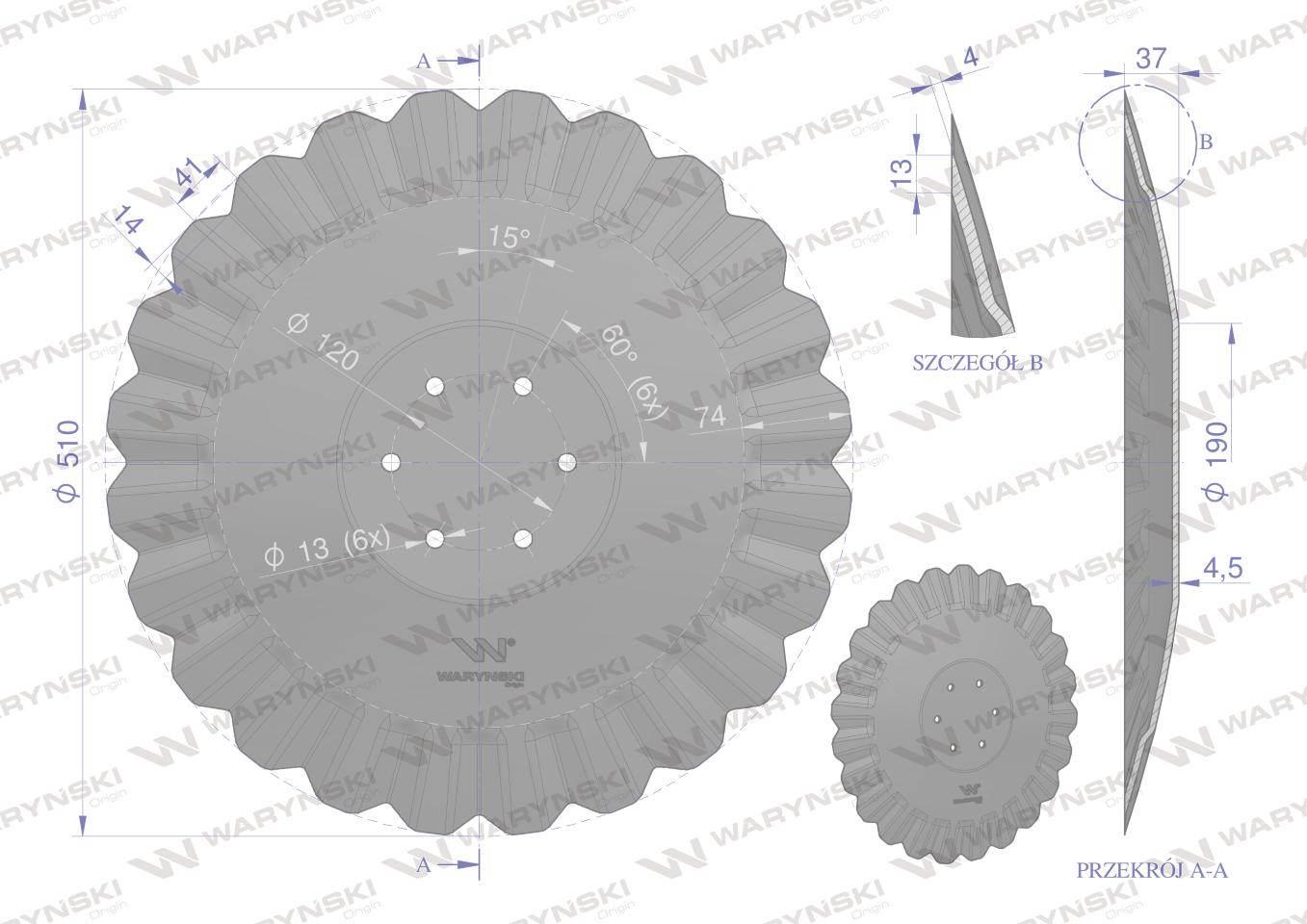Talerz, tłoczony fi 510 mocowanie 6/120 prosta piasta grubość 4,5 mm stal b - zdjęcie 2