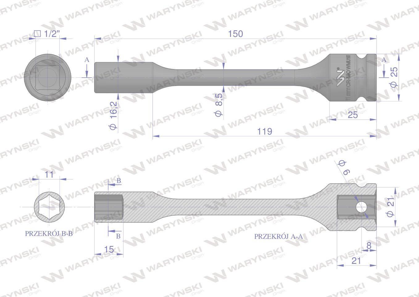 Nasadka udarowa 1/2", sześciokątna slim bardzo długa ze stali CrMo 11mm dłu - zdjęcie 2
