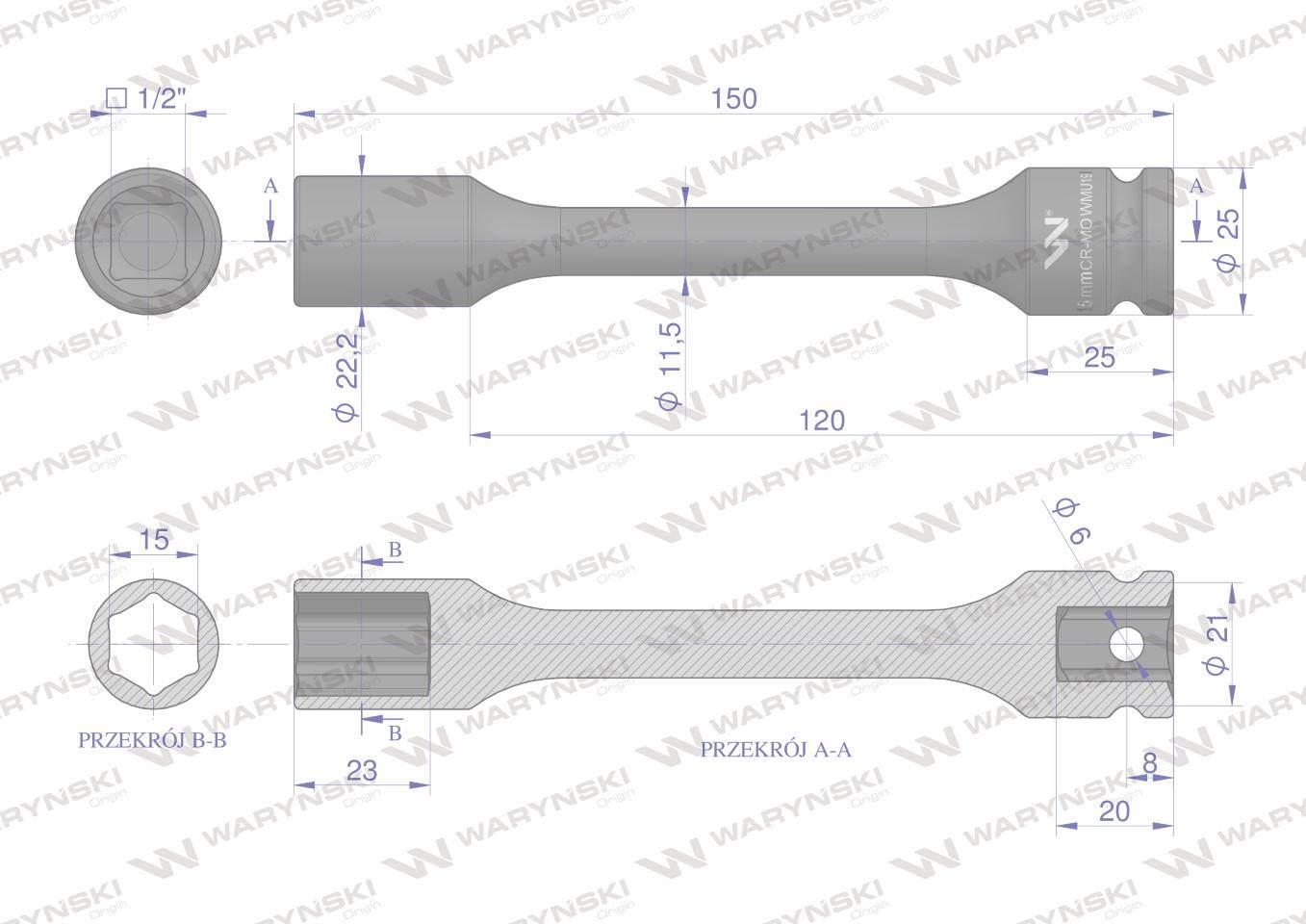 Nasadka udarowa 1/2", sześciokątna slim bardzo długa ze stali CrMo 15mm dłu - zdjęcie 2