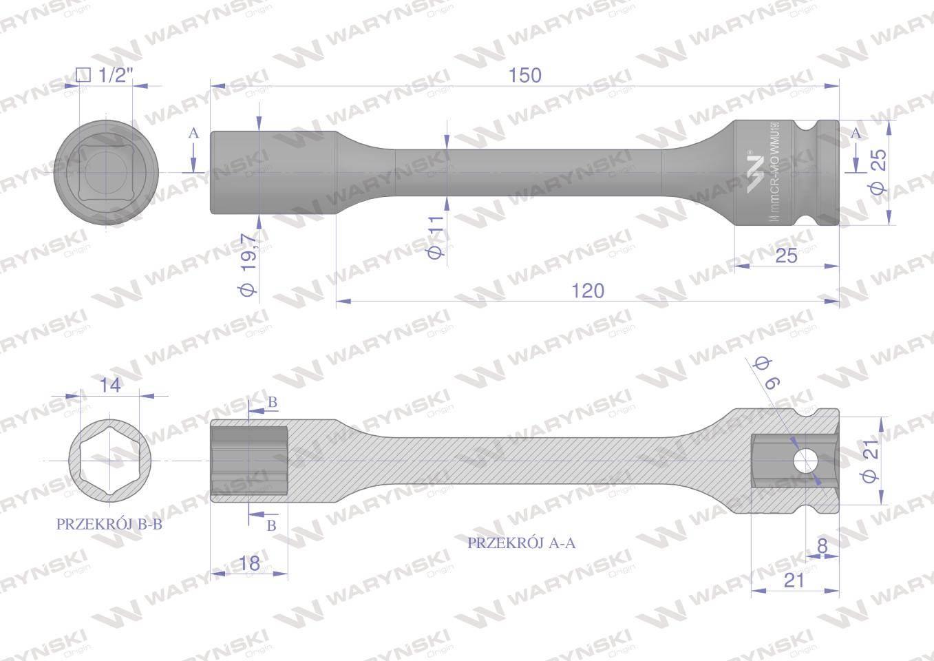 Nasadka udarowa 1/2", sześciokątna slim bardzo długa ze stali CrMo 14mm dłu - zdjęcie 2