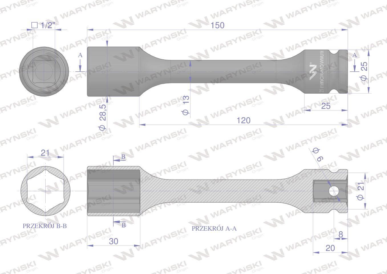 Nasadka udarowa 1/2", sześciokątna slim bardzo długa ze stali CrMo 21mm dłu - zdjęcie 2