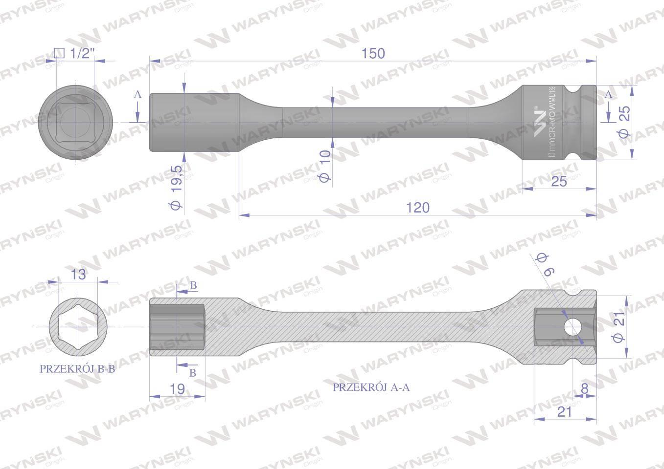 Nasadka udarowa 1/2", sześciokątna slim bardzo długa ze stali CrMo 13mm dłu - zdjęcie 2