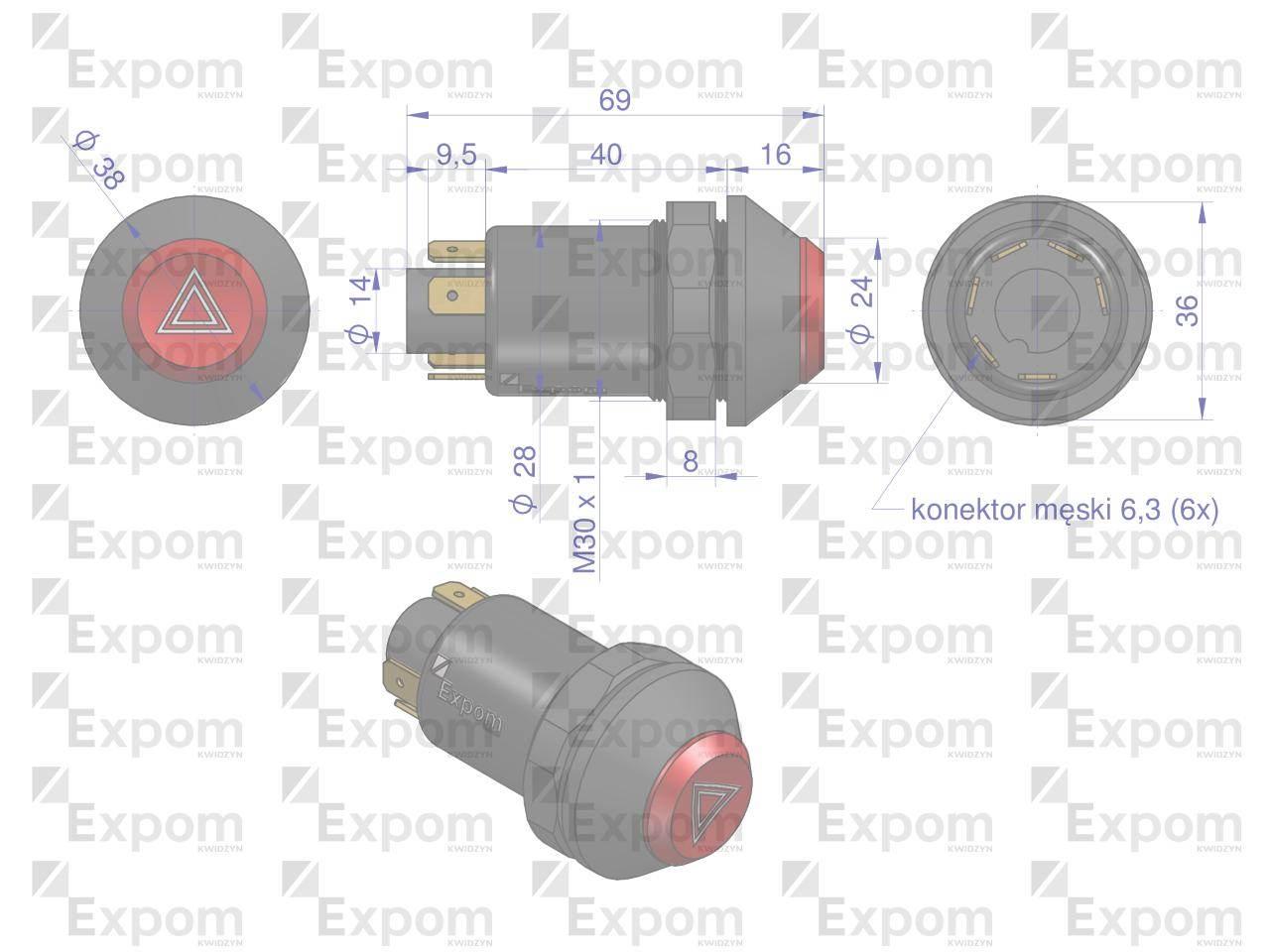 Wyłącznik świateł awaryjnych Deutz-Fahr EXPOM KWIDZYN eu 50704043EX - zdjęcie 3