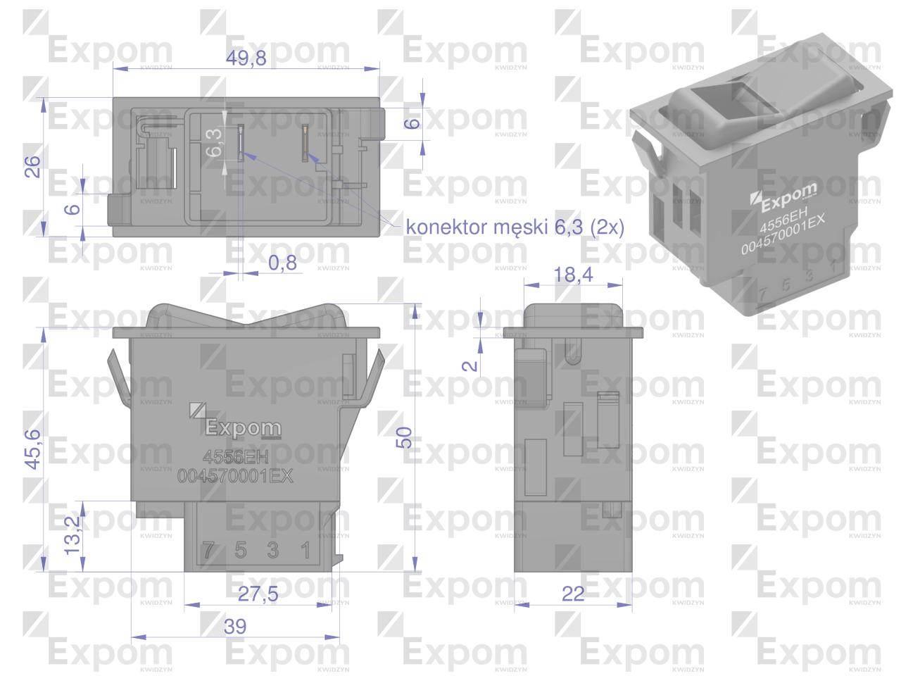 Włącznik przechylny Case IH EXPOM KWIDZYN eu 4556EH 004570001EX - zdjęcie 3