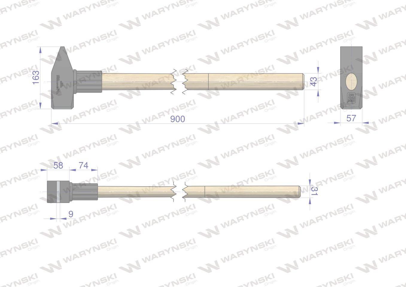 Młotek ślusarski 3 kg ciężki z trzonkiem z drewna Waryński WMM303 - zdjęcie 4