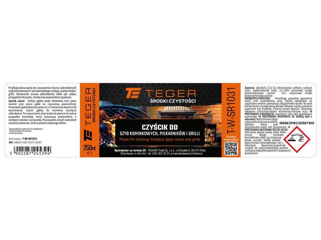 Czyścik do szyb kominkowych, piekarników i grili, 250 ml., Teger - zdjęcie 3