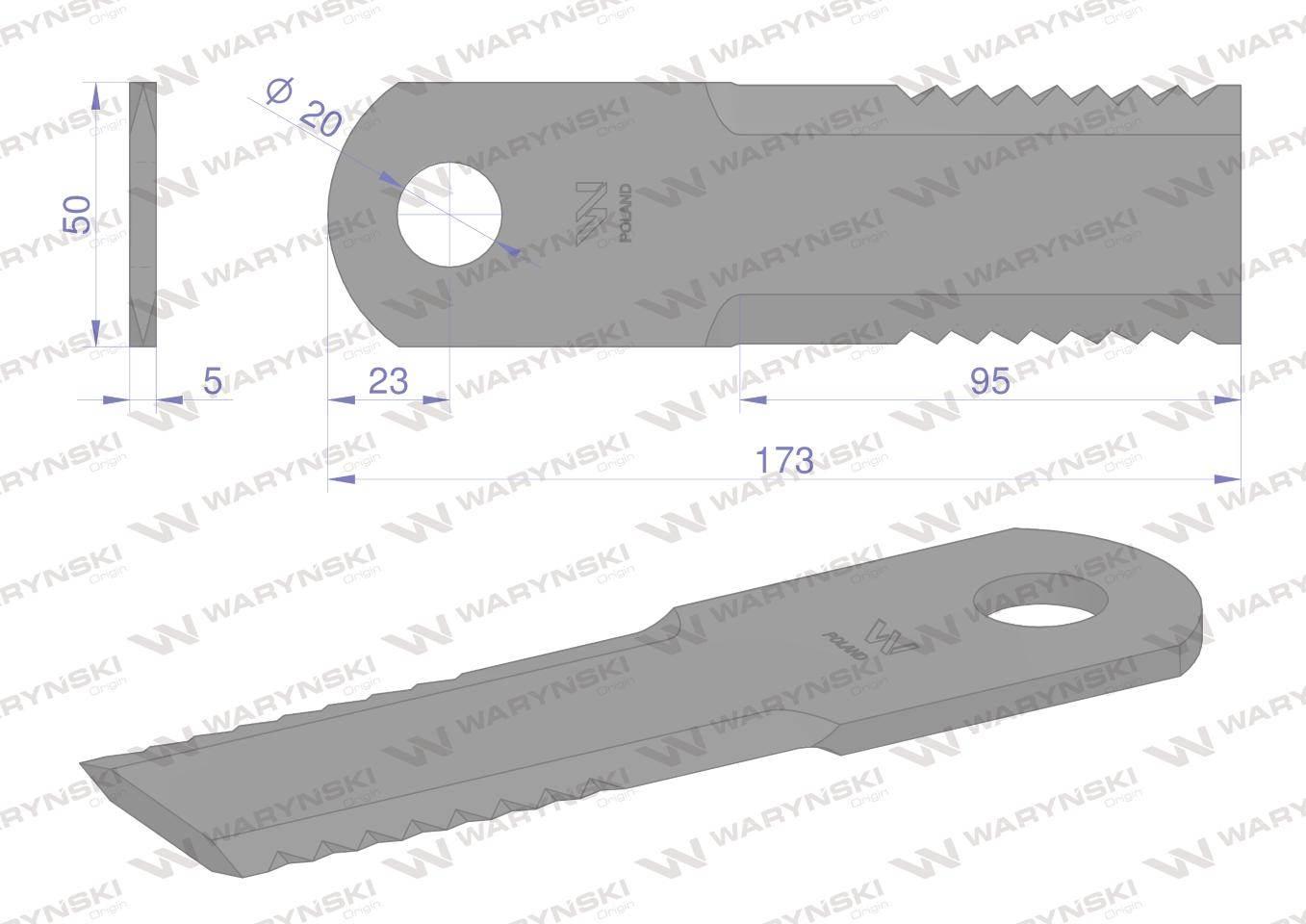 Nóż, obrotowy rozdrabniacz słomy sieczkarnia 173x50x5mm otwór 20 zastosowan - zdjęcie 2