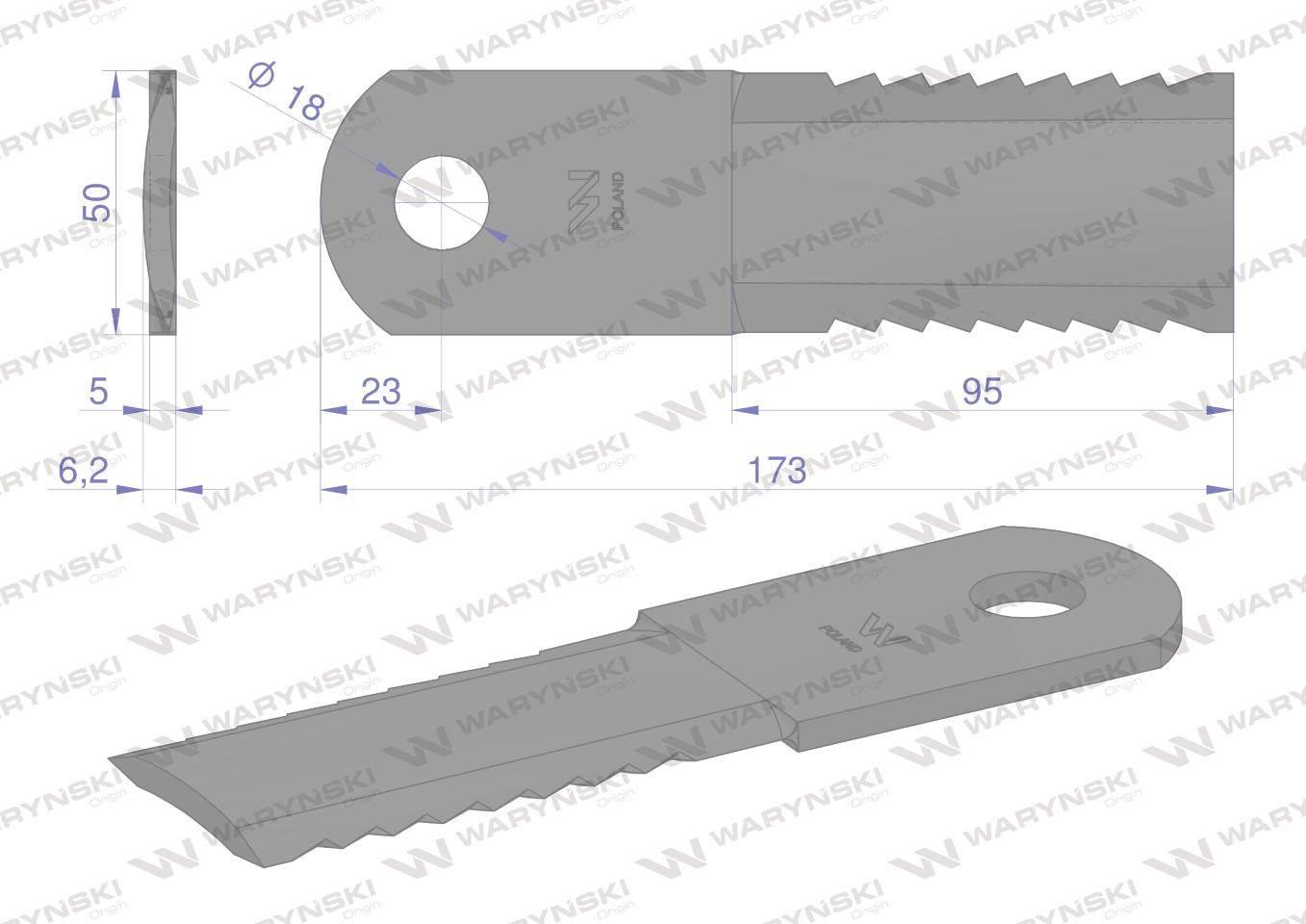 Nóż, obrotowy rozdrabniacz słomy sieczkarnia 173x50x5mm otwór 18 zastosowan - zdjęcie 2
