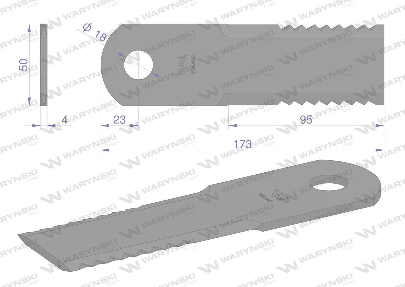 Nóż, obrotowy rozdrabniacz słomy sieczkarnia 173x50x4mm otwór 18 zastosowan - zdjęcie 2
