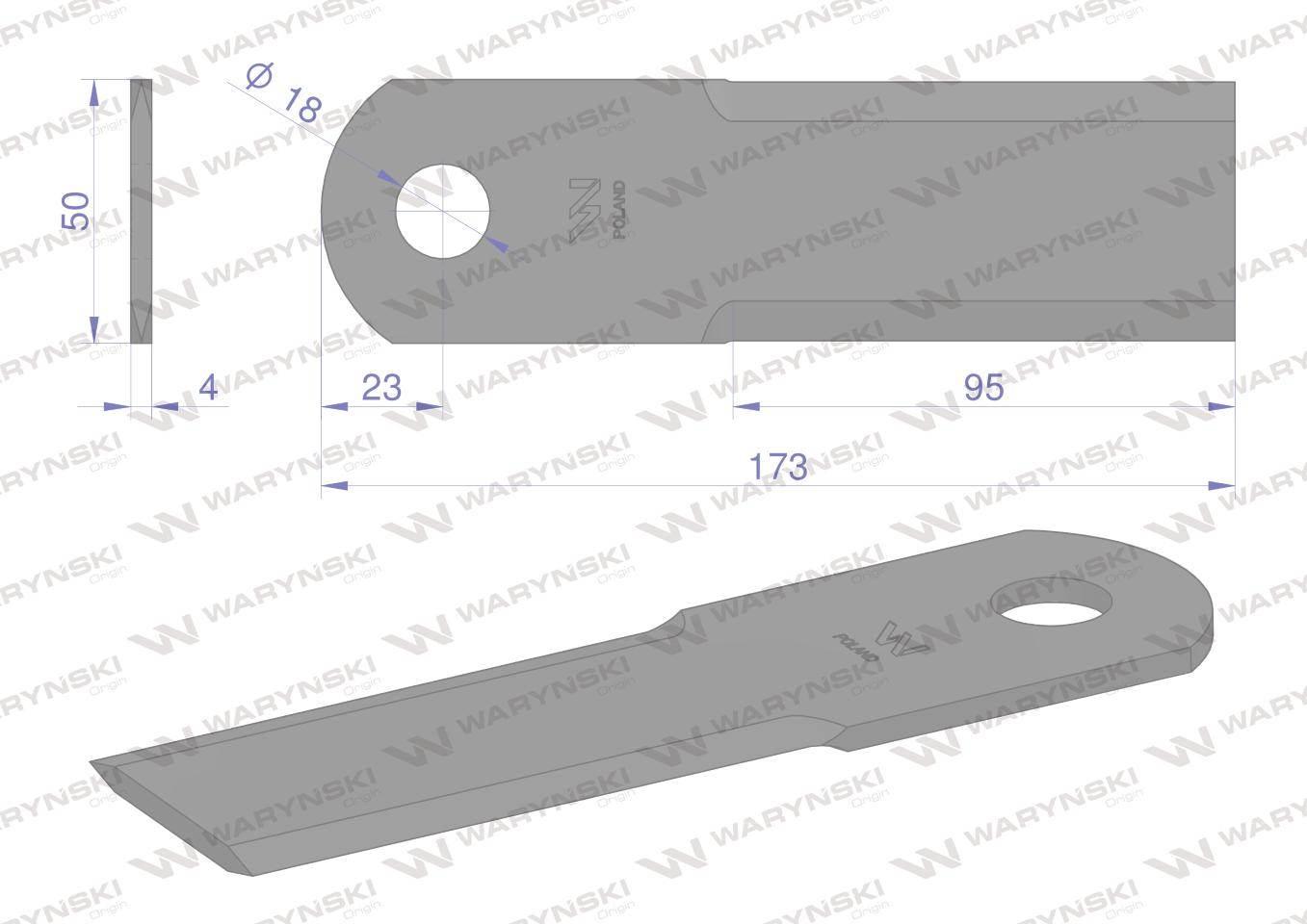 Nóż, obrotowy rozdrabniacz słomy sieczkarnia 173x50x4mm otwór 18 zastosowan - zdjęcie 2