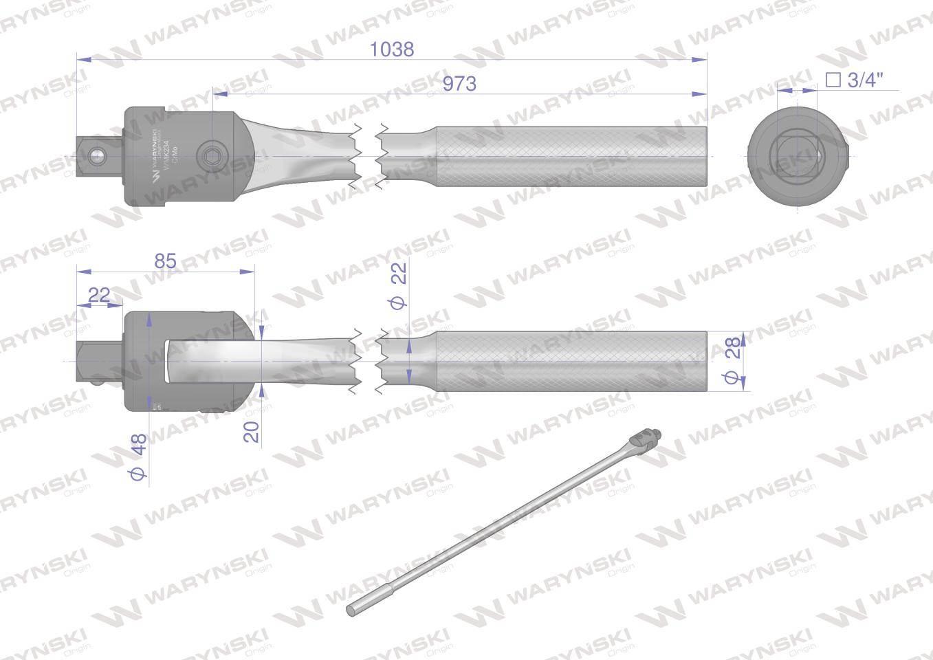 Uchwyt pokrętło, przegubowe 100cm długości do nasadek 3/4 cala, W mechanice - zdjęcie 5