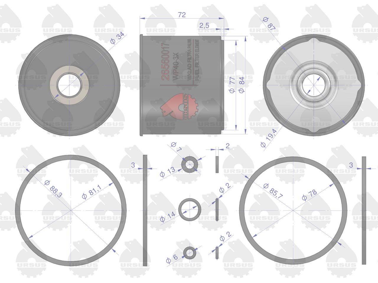 Wkład filtra paliwa WP40-3X MF-3 ORYGINAŁ URSUS, 12szt 26560017U-WP - zdjęcie 4