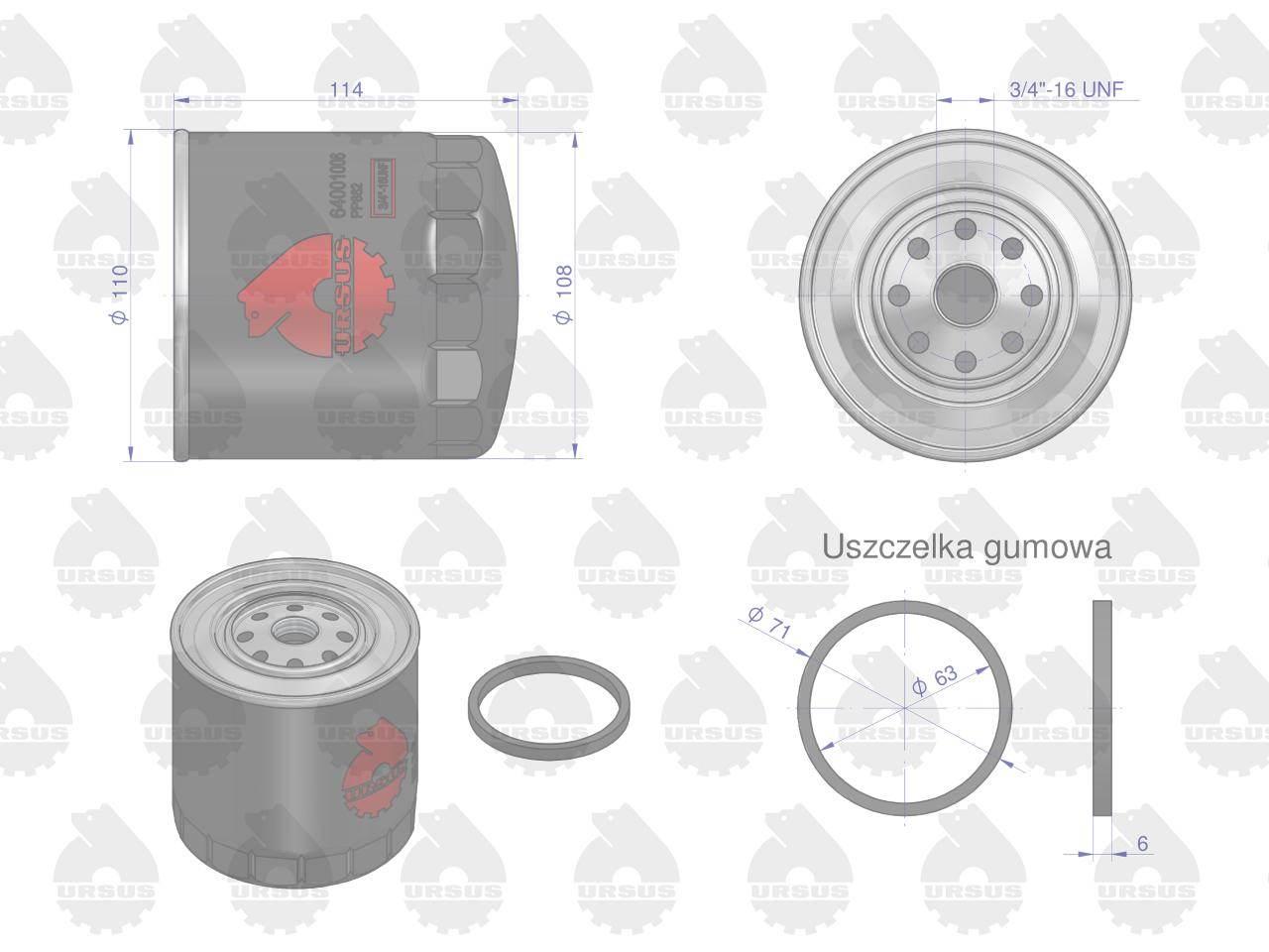 Filtr oleju PP-882, PP882, C-385 ORYGINAŁ URSUS, 12szt 64001006U-WP - zdjęcie 4